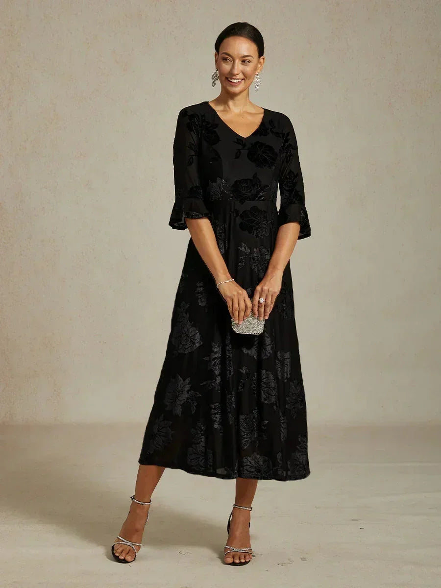 Floral A-Line Dress with Flutter Sleeves