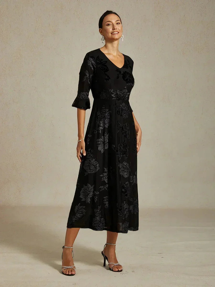 Floral A-Line Dress with Flutter Sleeves