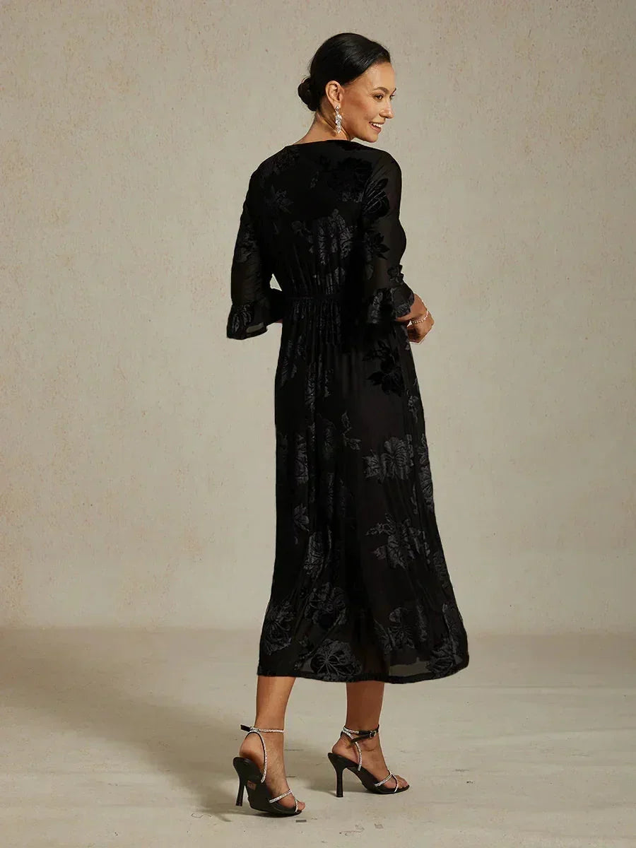 Floral A-Line Dress with Flutter Sleeves