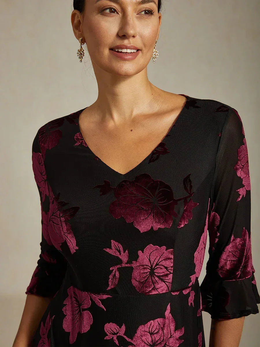 Floral A-Line Dress with Flutter Sleeves