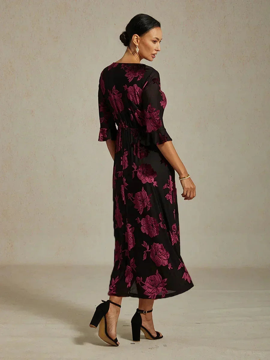 Floral A-Line Dress with Flutter Sleeves