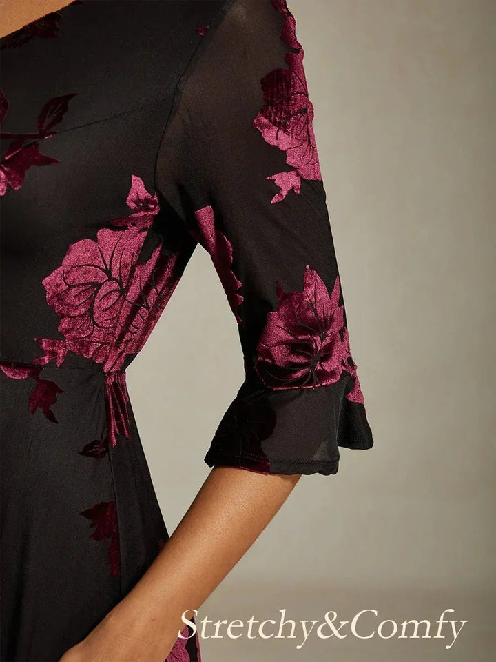 Floral A-Line Dress with Flutter Sleeves