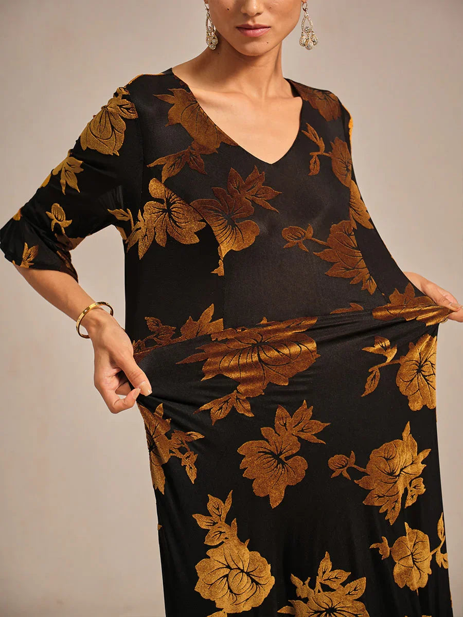 Floral A-Line Dress with Flutter Sleeves