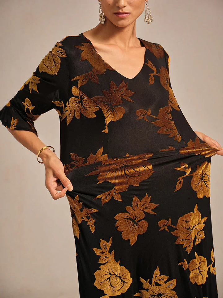 Floral A-Line Dress with Flutter Sleeves