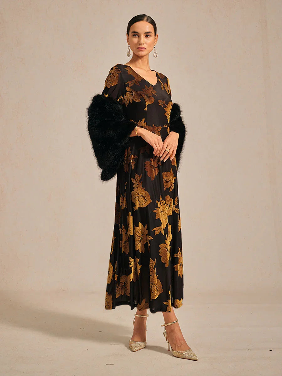Floral A-Line Dress with Flutter Sleeves
