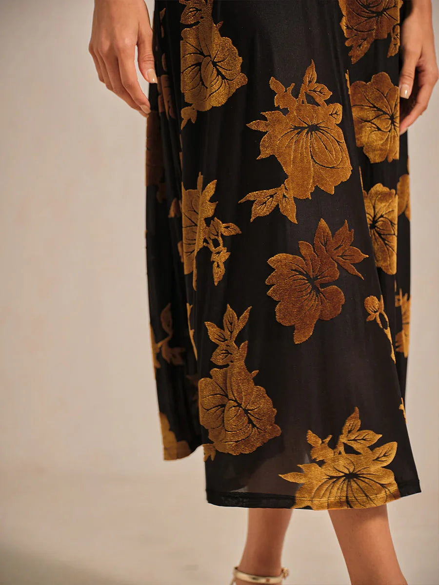 Floral A-Line Dress with Flutter Sleeves