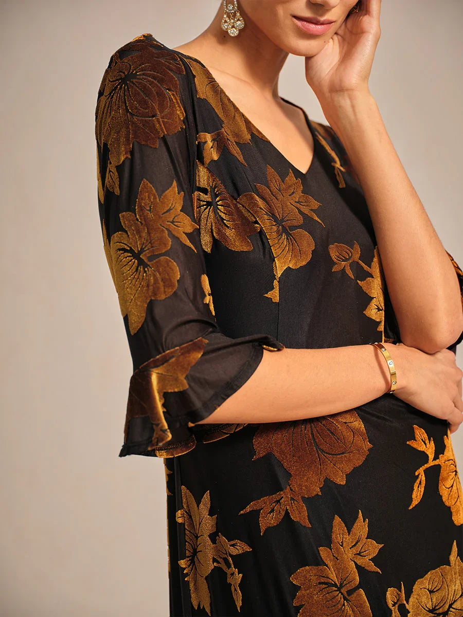 Floral A-Line Dress with Flutter Sleeves