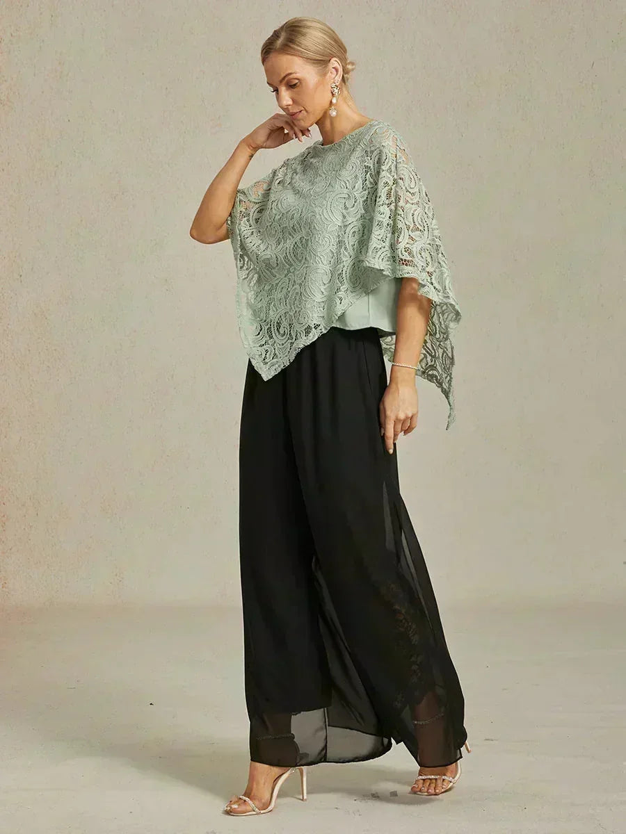 Straight Leg Pant With Chiffon Split Leg Overlay