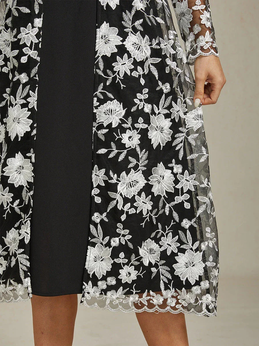 Long Floral Embroidered Lace Jacket Dress