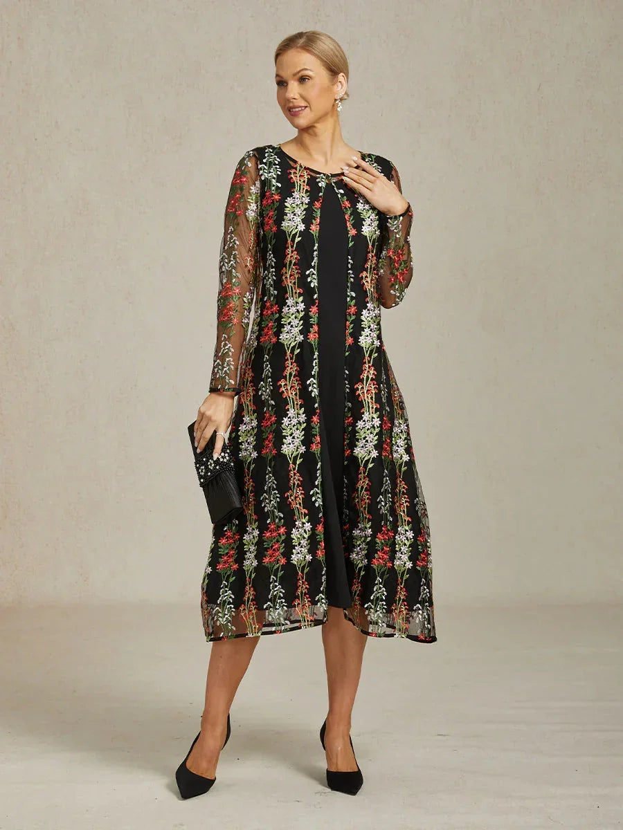 Long Floral Embroidered Lace Jacket Dress