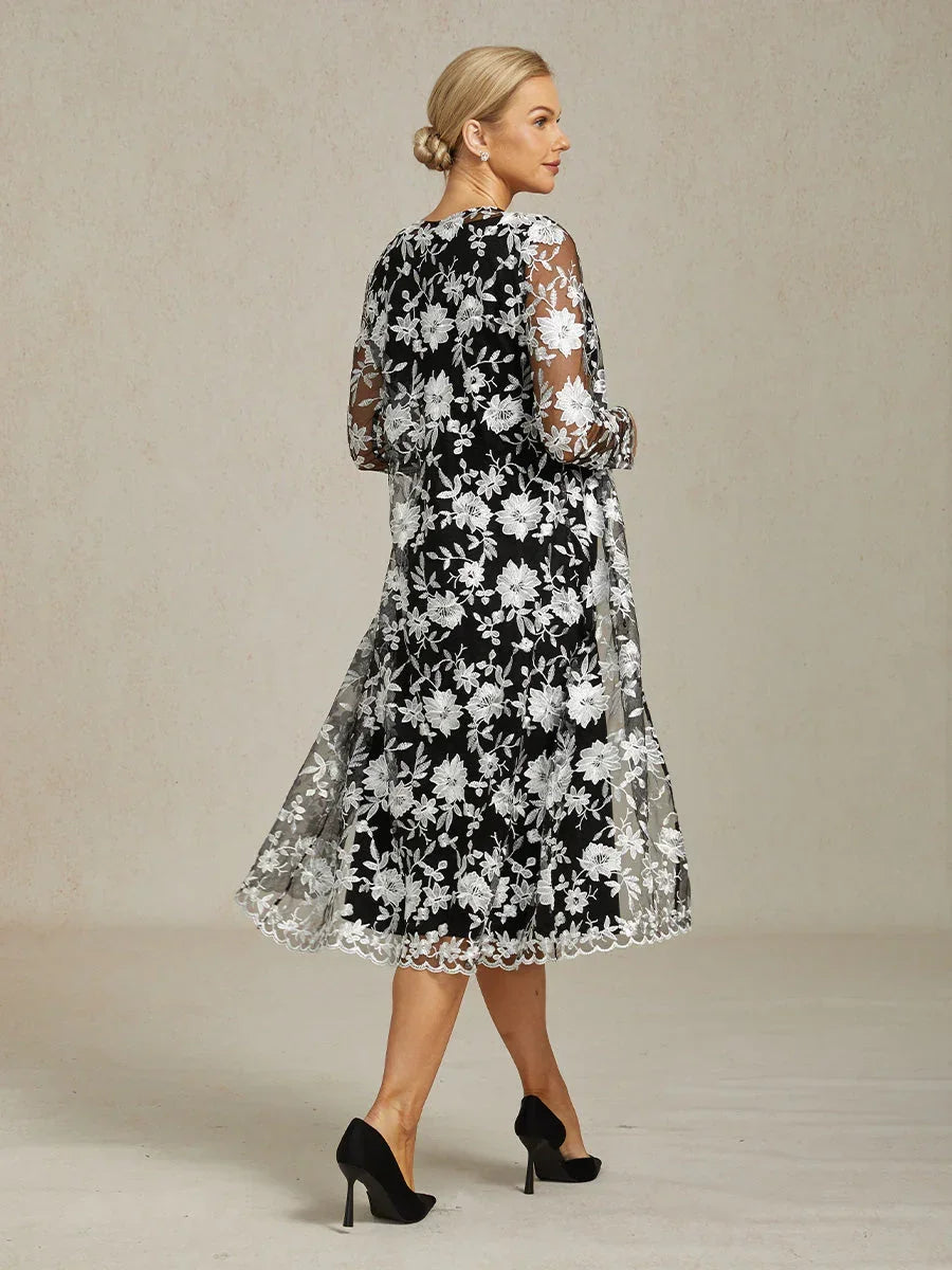 Long Floral Embroidered Lace Jacket Dress