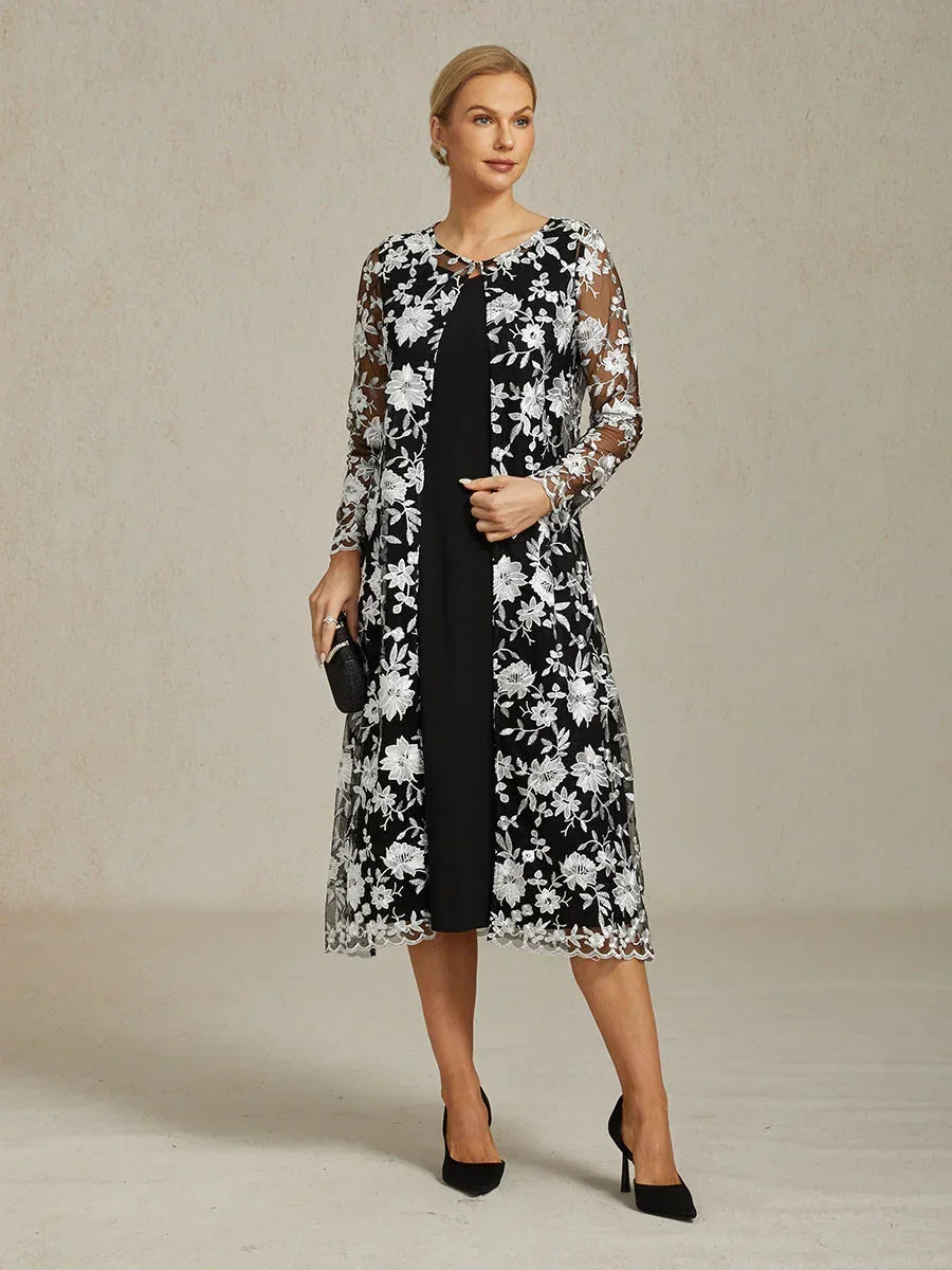 Long Floral Embroidered Lace Jacket Dress