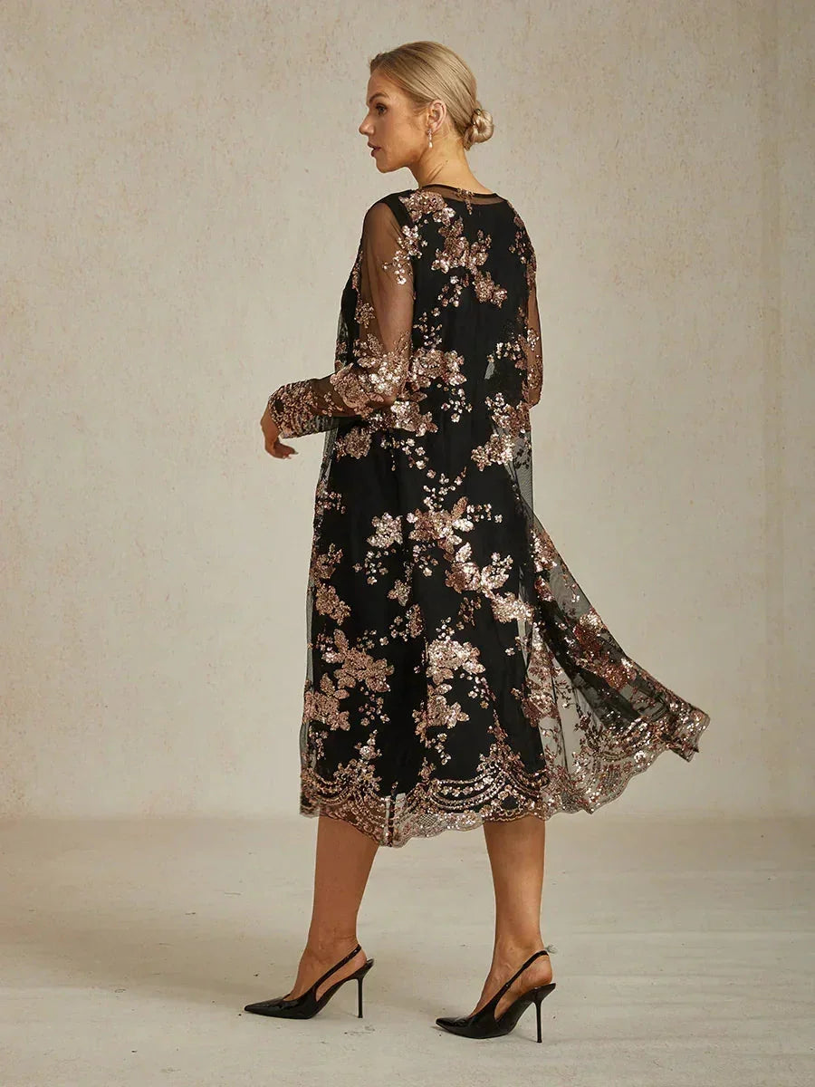 Long Floral Embroidered Lace Jacket Dress