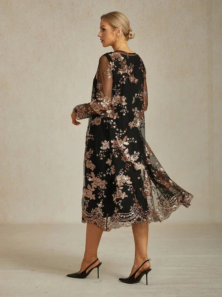 Long Floral Embroidered Lace Jacket Dress