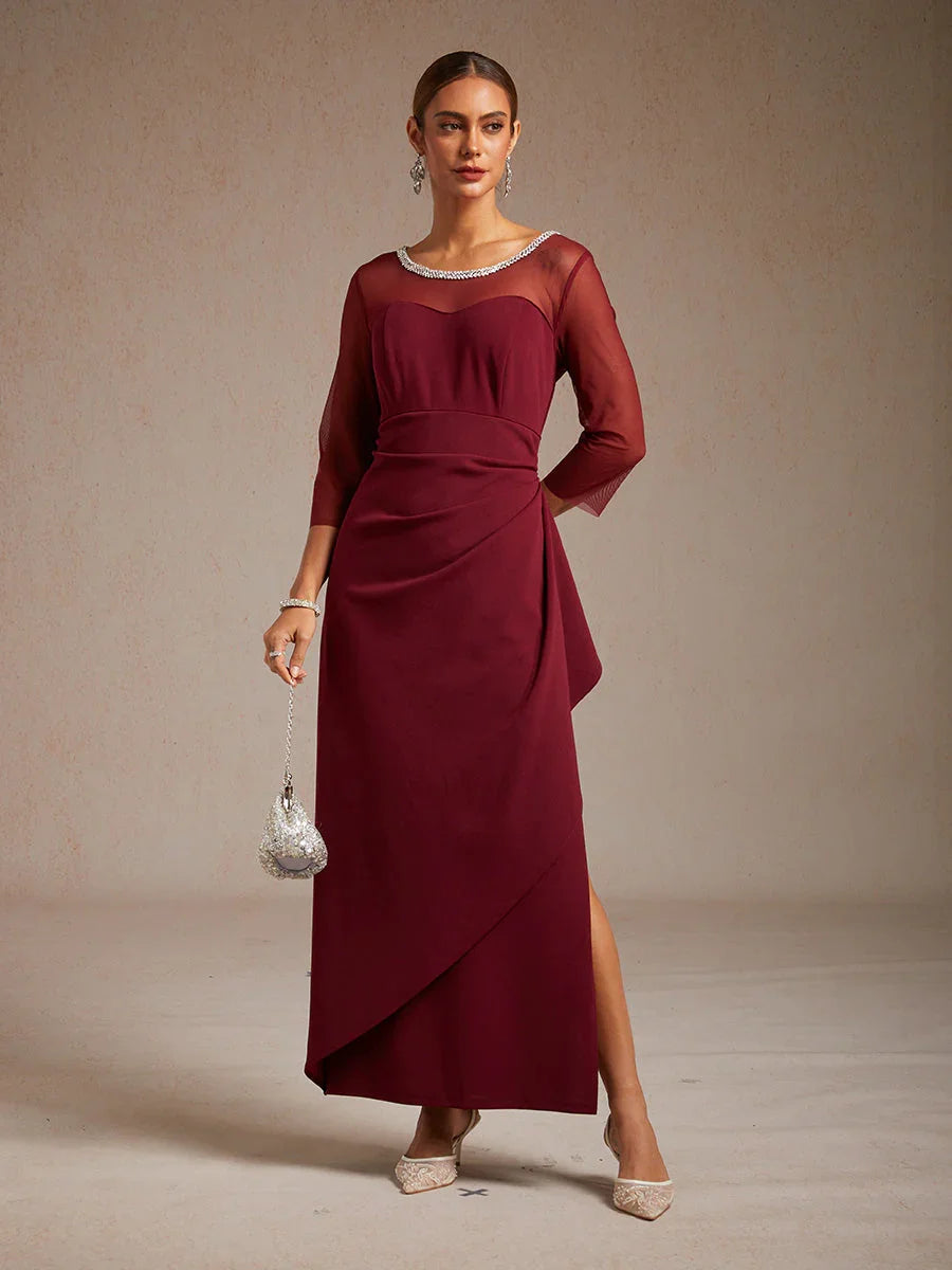Elegant Beaded Illusion Neckline Formal Dress
