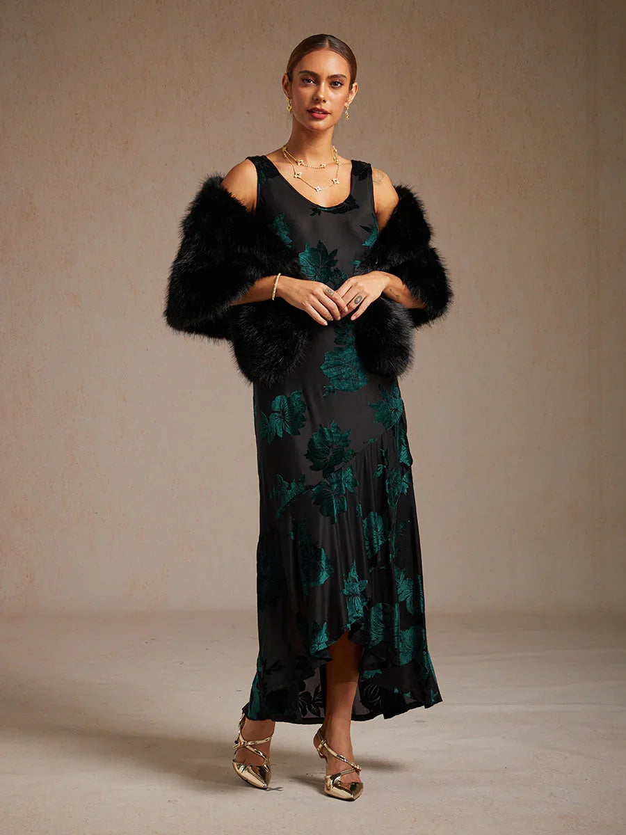Floral Evening Gown with Asymmetrical Hem