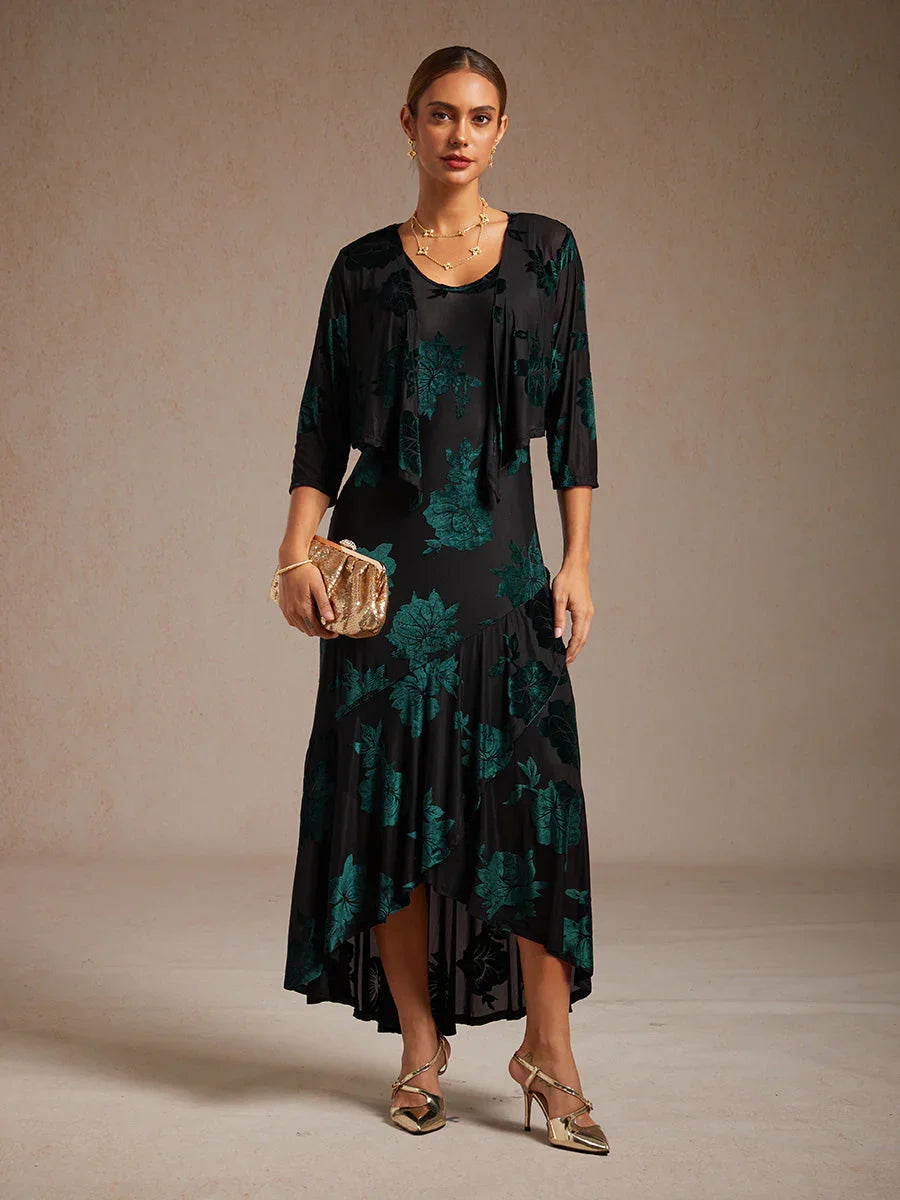 Floral Evening Gown with Asymmetrical Hem