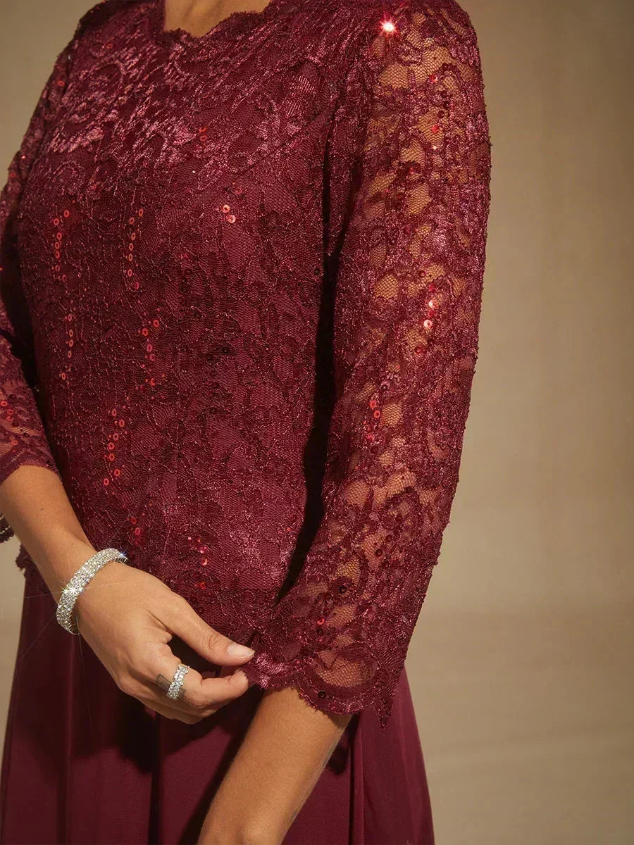 Elegant Lace and Chiffon Floor-Length Dress