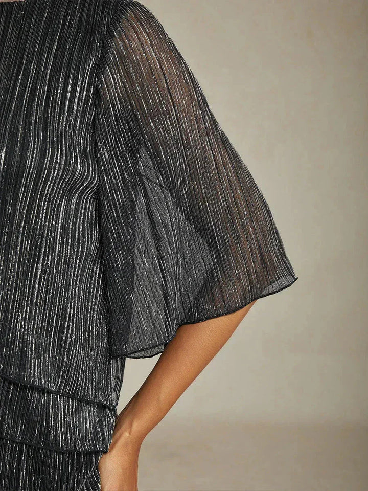 Chiffon Asymmetrical Layered Blouse And Pant Suits