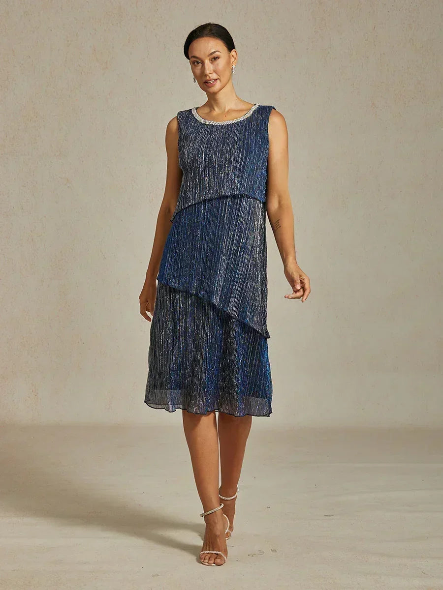 Metallic Pleated Chiffon Long Jacket Dress