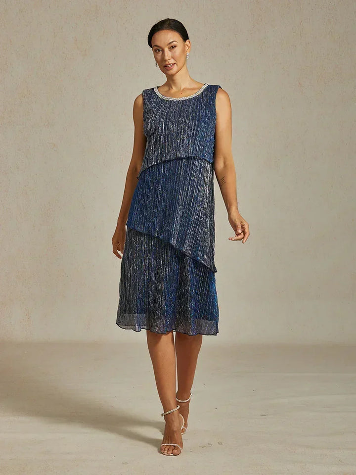 Metallic Pleated Chiffon Long Jacket Dress