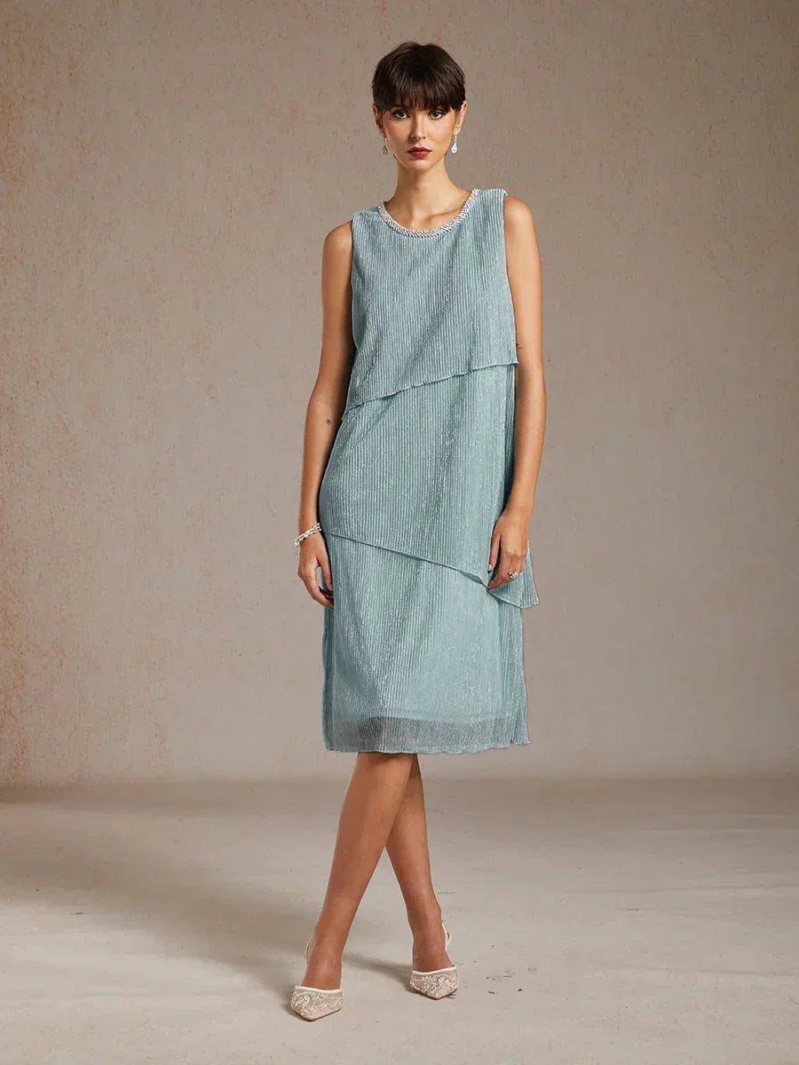 Metallic Pleated Chiffon Long Jacket Dress