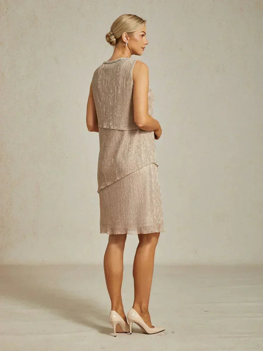 Metallic Pleated Chiffon Long Jacket Dress