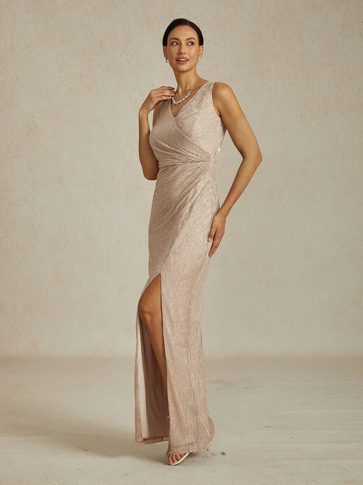 Metallic Pleated Chiffon Long Jacket Dress