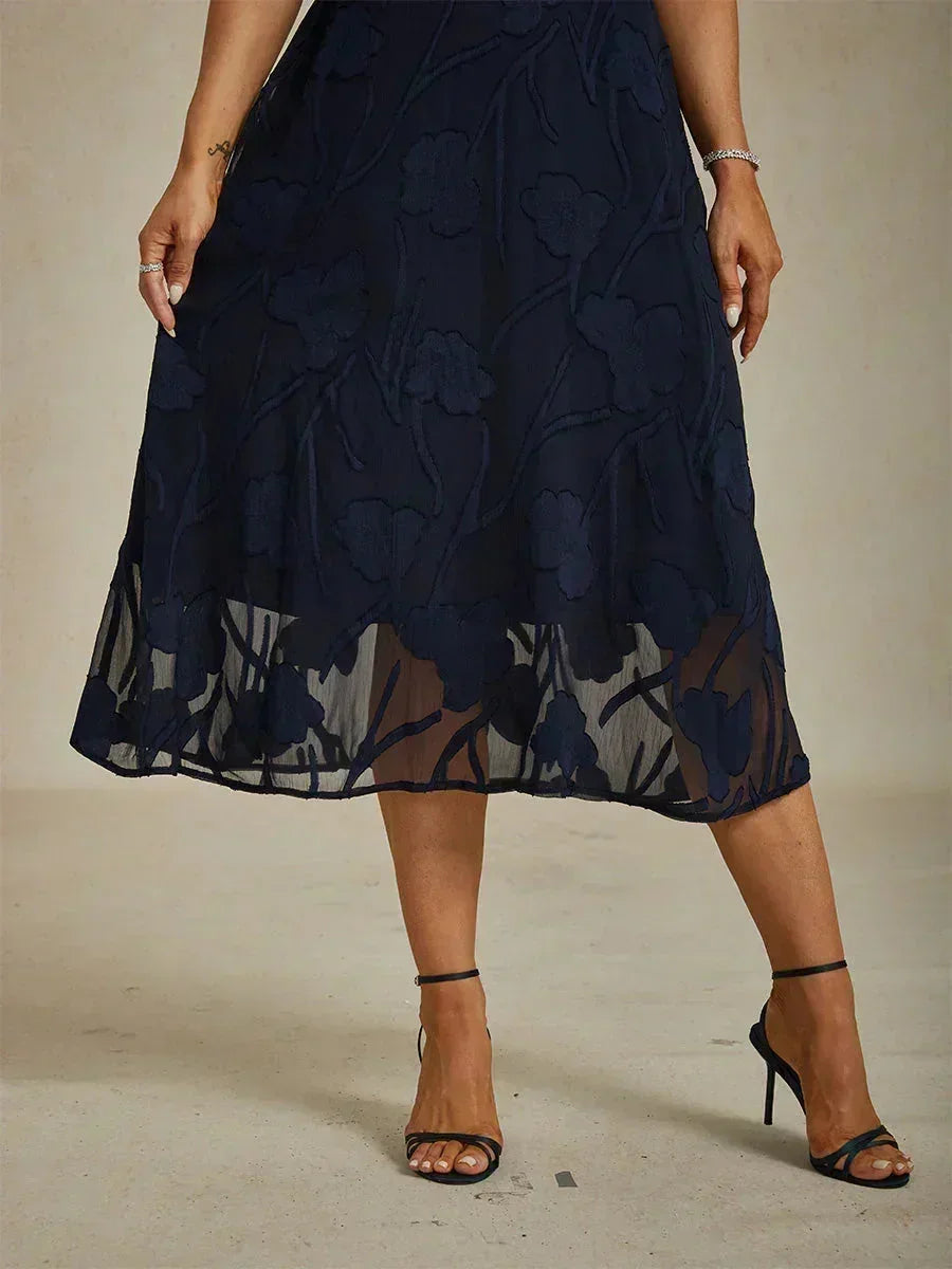 Ruffle Flutter Lace Midi Dress with Pockets