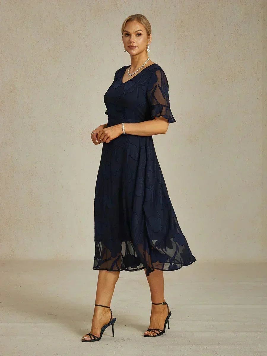 Ruffle Flutter Lace Midi Dress with Pockets
