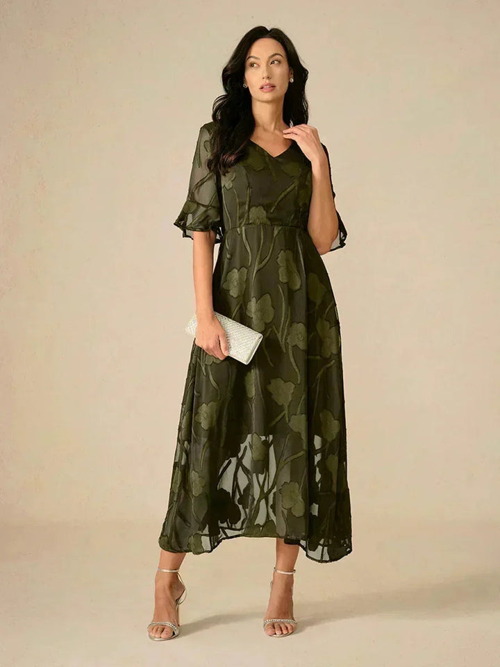Ruffle Flutter Lace Maxi Dress