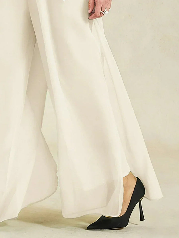 Chiffon Pants and Floral Layered Blouse Pant Suits