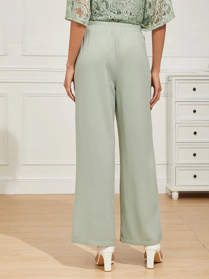 Elegant Lace Batwing Sleeve Top And Pant Suits