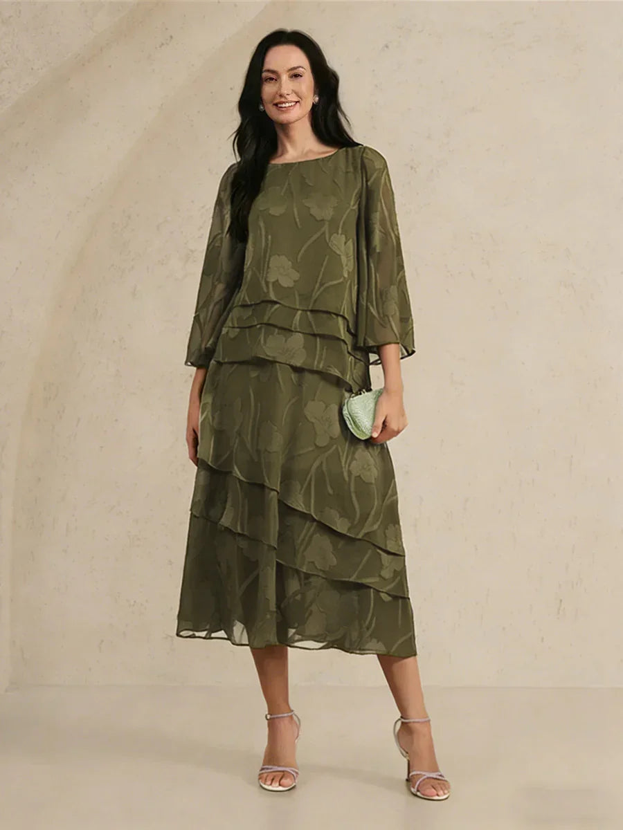 Floral Chiffon Blouse And Midi Skirt Set