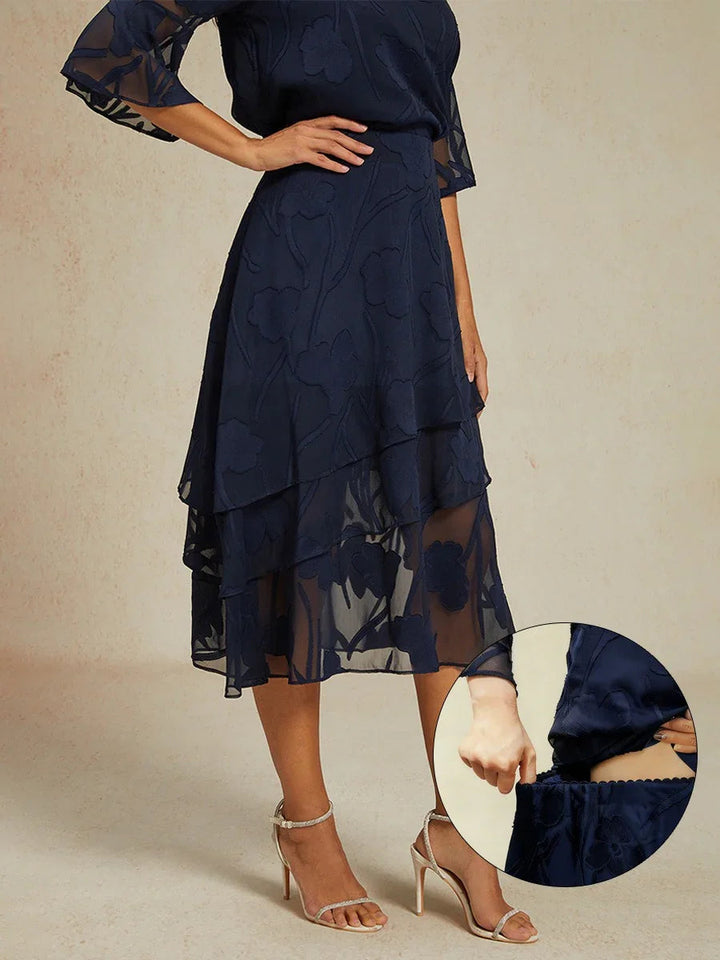 Dressy Chiffon Asymmetric Hem Tops And Skirts Suit