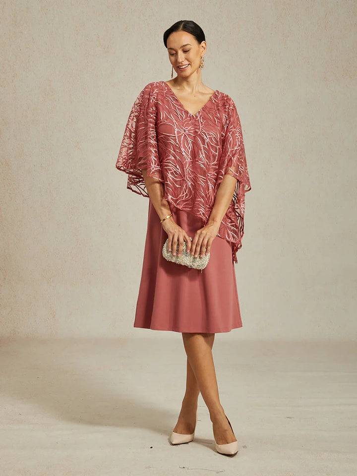 Sequin Knee Length V Neck Overlay Dress