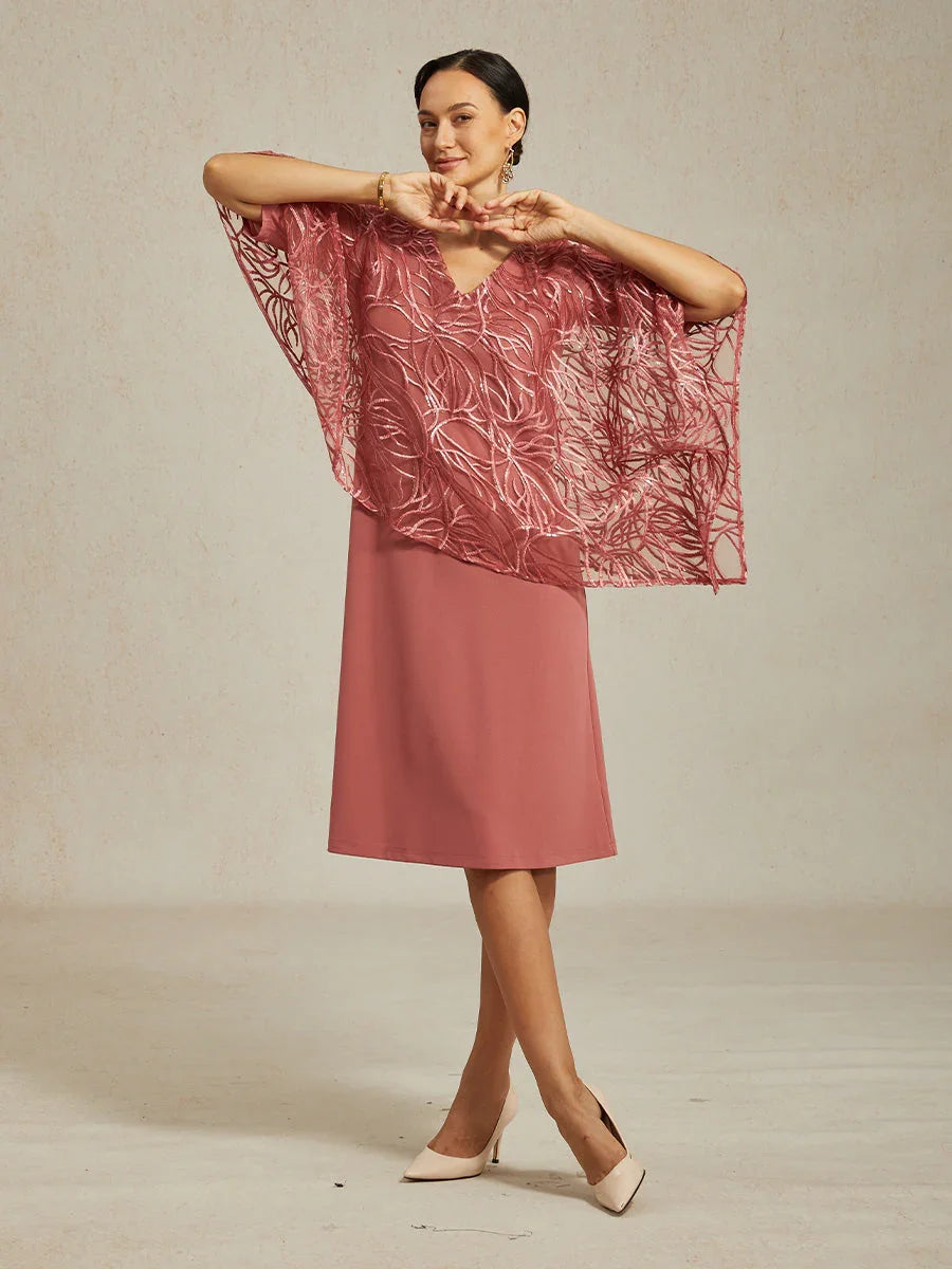 Sequin Knee Length V Neck Overlay Dress