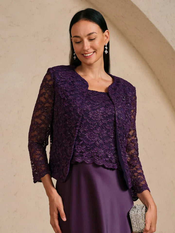 Silver Glitter Lace Jacket with 3/4 Sleeves