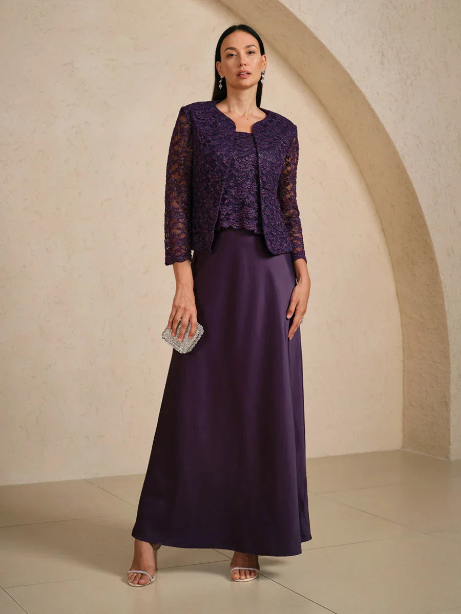 Sleeveless Glitter Lace Satin A-Line Dress with Silver Glitter