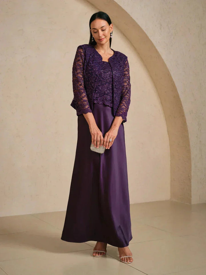 Glitter Lace Satin A-Line Jacket Dress