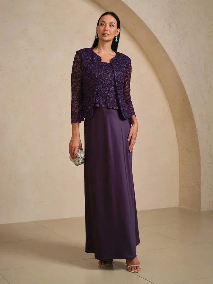 Glitter Lace Satin A-Line Jacket Dress