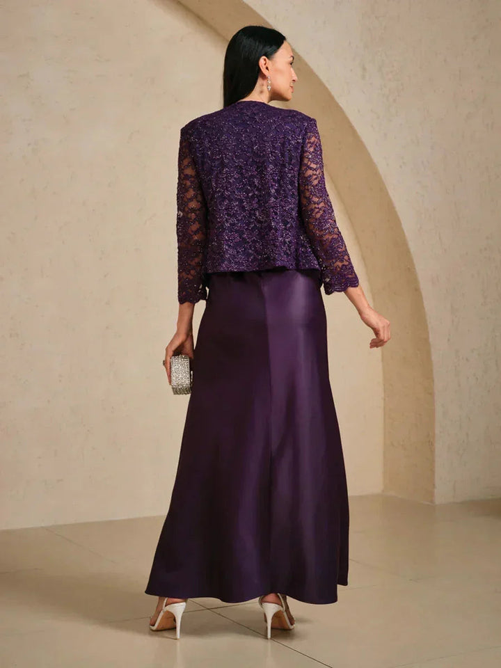 Glitter Lace Satin A-Line Jacket Dress