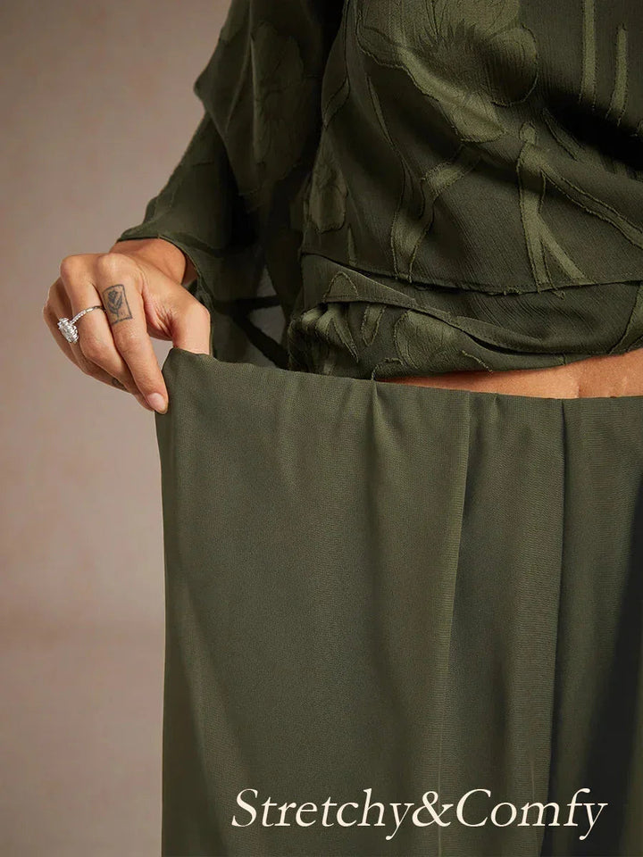 Chiffon Layered Blouse Straight Leg Pant Suits