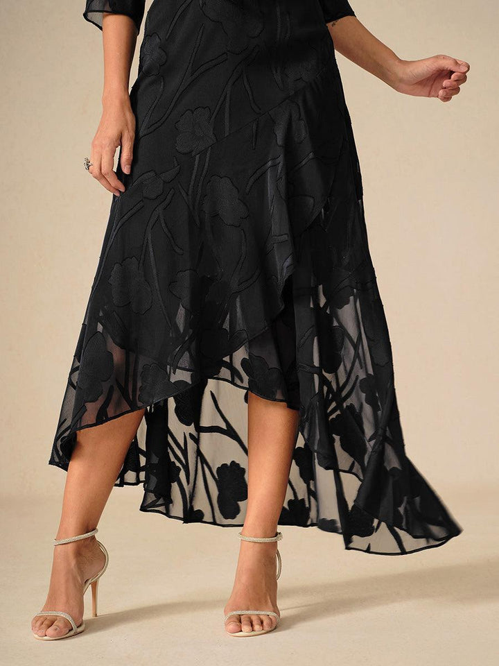 Floral Chiffon Sleeveless Evening Gown with Asymmetrical Hem
