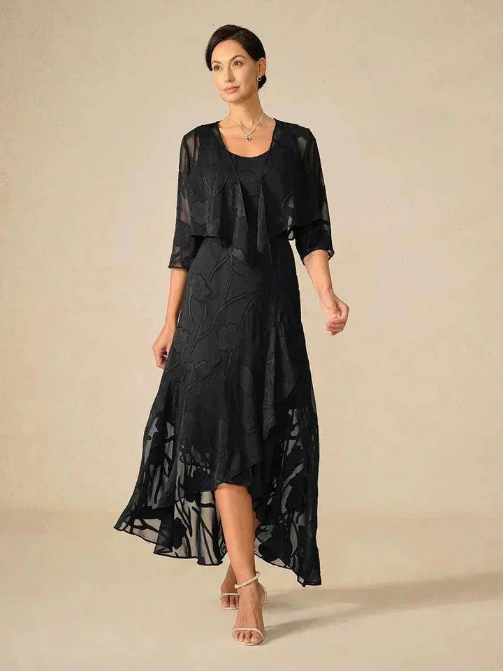 Floral Chiffon Sleeveless Evening Gown with Asymmetrical Hem