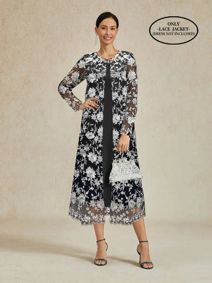 Long Floral Embroidered Lace Jacket Dress