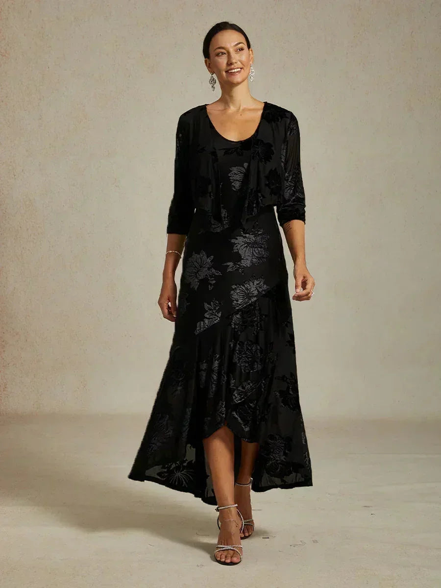 Floral Evening Gown with Asymmetrical Hem