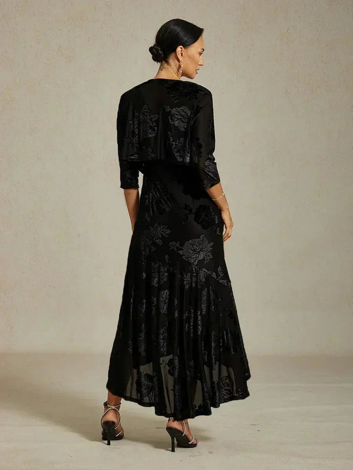 Floral Evening Gown with Asymmetrical Hem