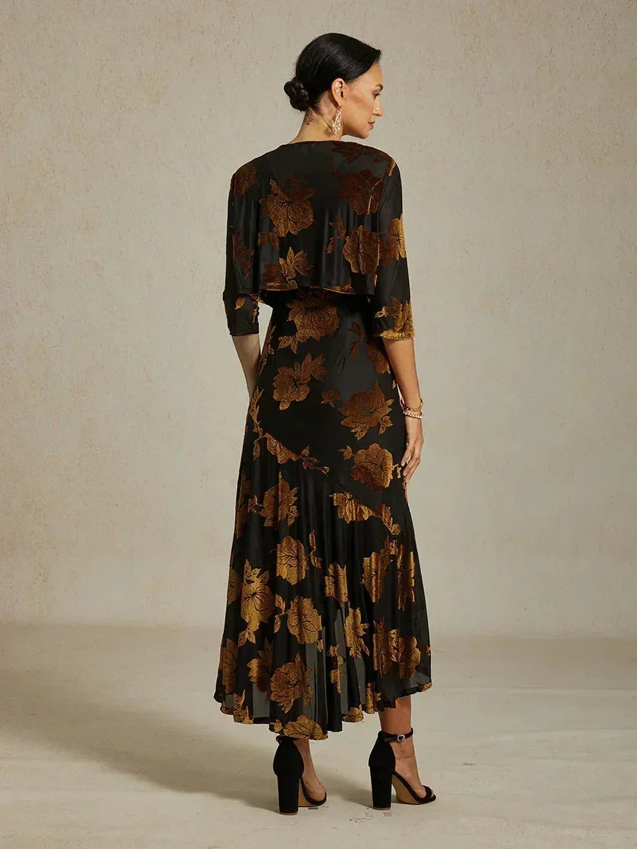 Floral Evening Gown with Asymmetrical Hem