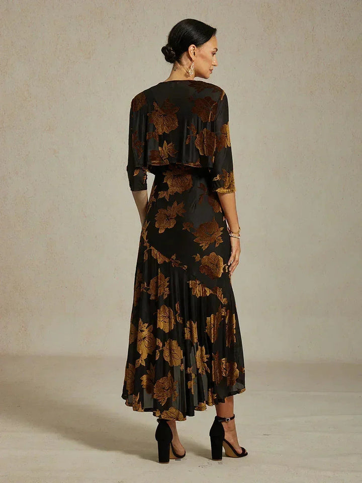Floral Evening Gown with Asymmetrical Hem